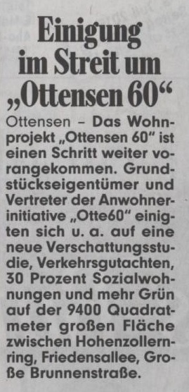 Bild, 8. Juli 2015 S.10 Einigung im Streit um "Ottensen 60"